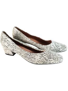 Vintage 90s Salamander Snakeskin Leather Square Toe Pumps Low Block Heel 7.5